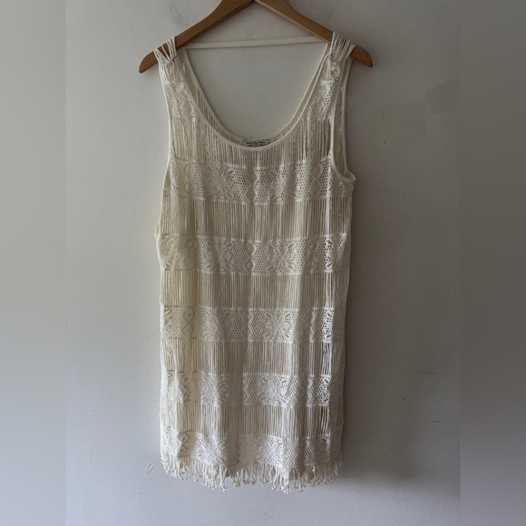 American Eagle Outfitters Dresses & Skirts - American Eagle Cream Lace Fringe Sleeveless Boho Mini Dress